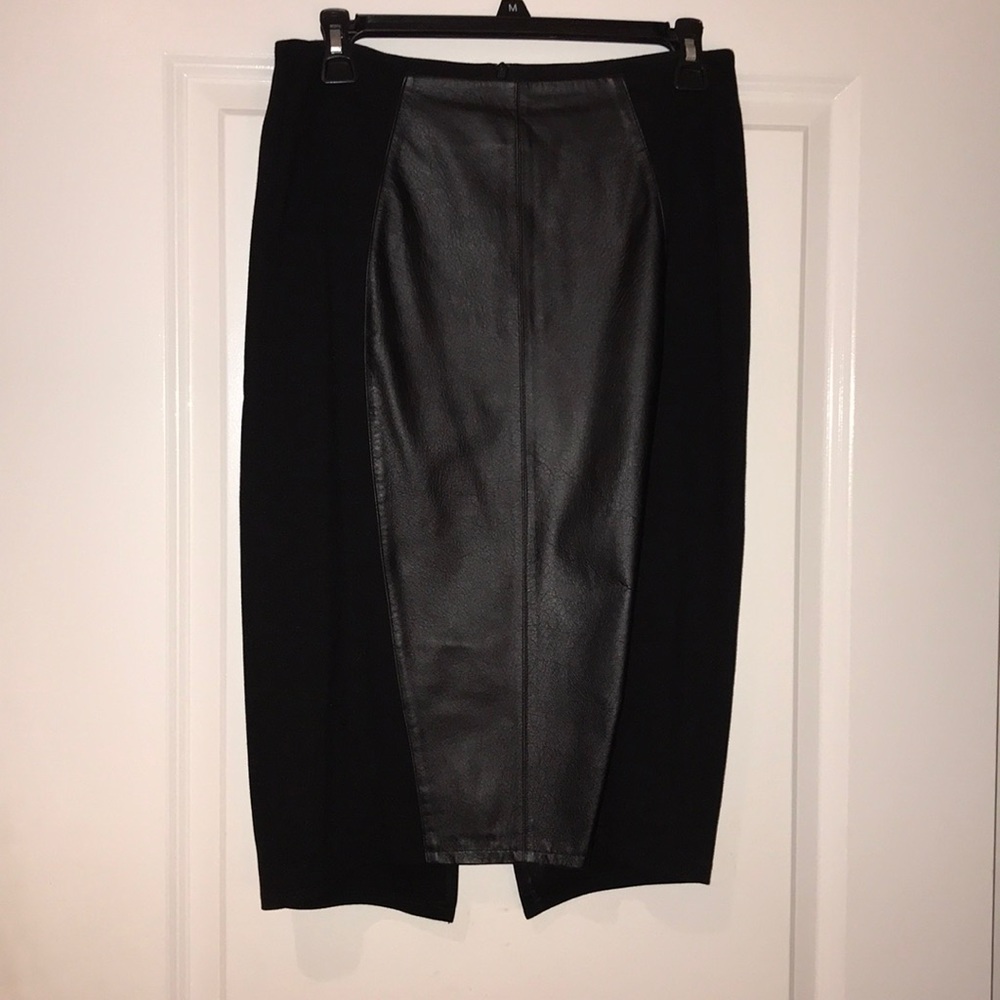 Black medium knit with leather panel pencil skirt
